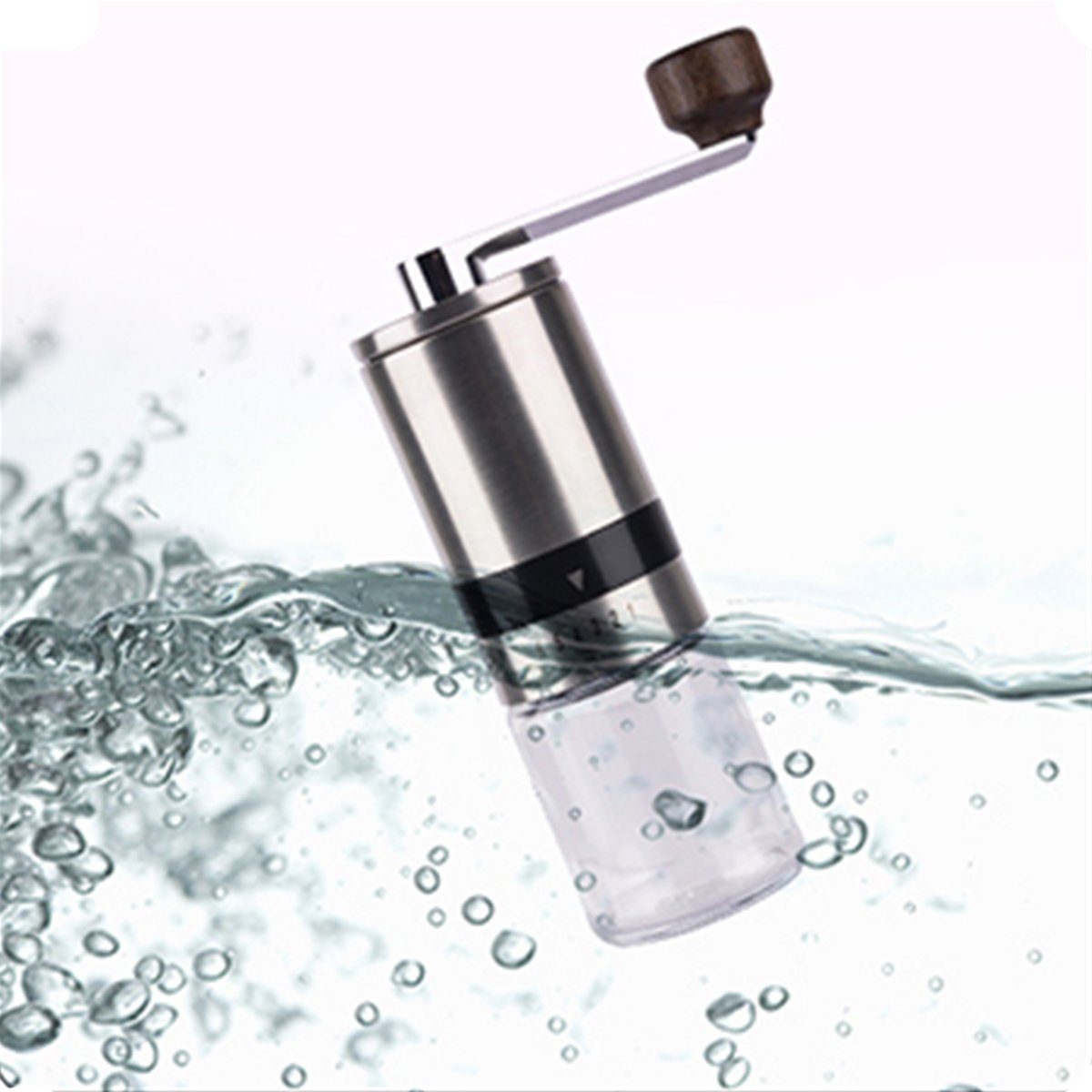 HYIEAR Kaffeemühle Manuelle, 6 Verstellbarer Mahlgrad, Edelstahl und Glas, Keramikmahlwerk, 15,00 g Bohnenbehälter, inkl. Siebträgeradapter und Reinigungspinsel