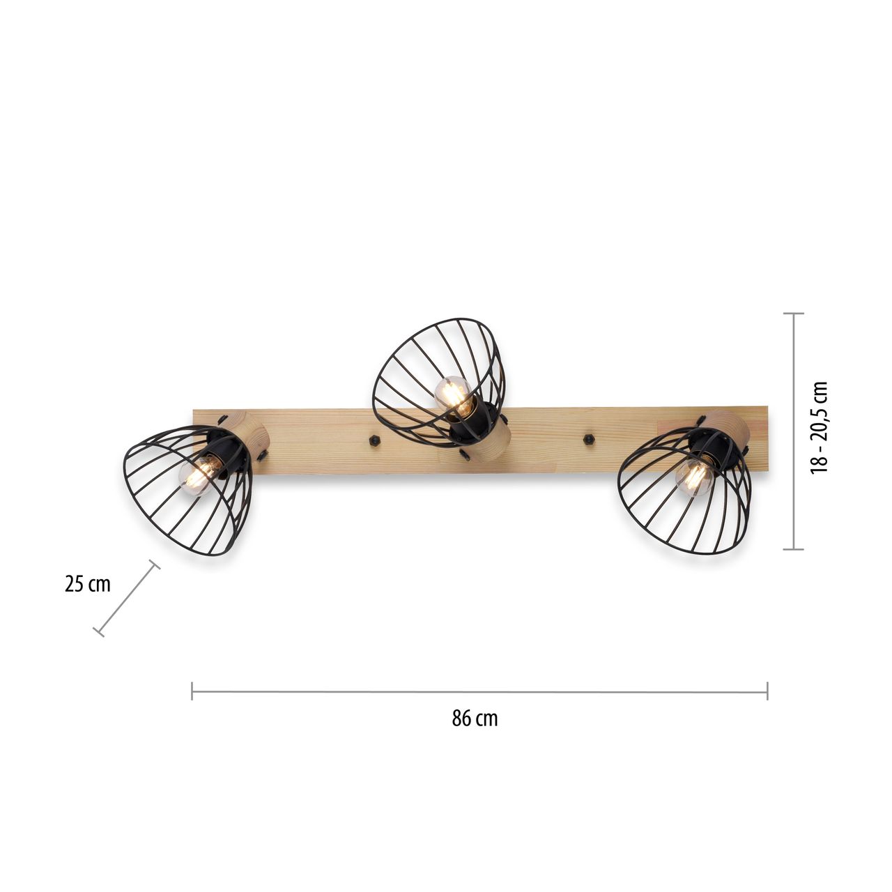 JUST LIGHT LeuchtenDirekt LAMI, Wand- und Deckenleuchte, 3-flammig, E27, 25Watt, Metallschirm, schwarz