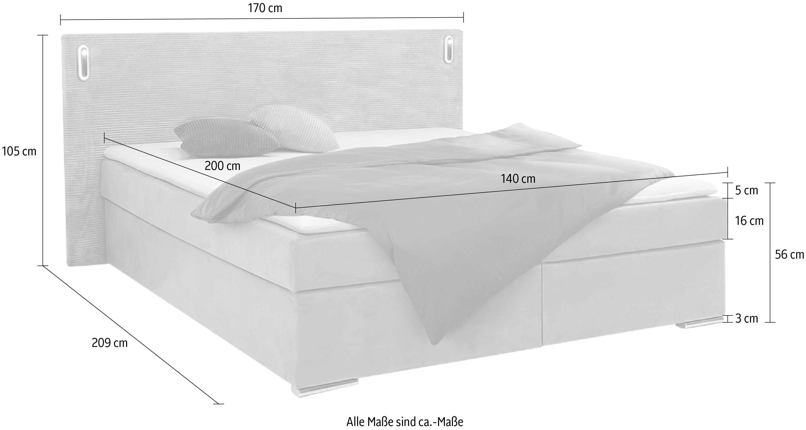 INOSIGN Boxbett Evina, Inkl. Stauraum und Topper, wahlweise in H2 oder H3
