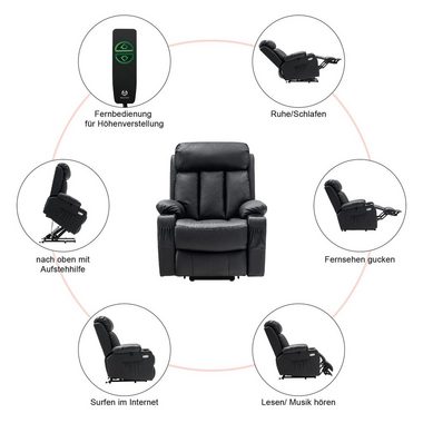 MCombo Relaxsessel MCombo elektrische Aufstehhilfe Fernsehsessel Relaxsessel 7190, motorisch verstellbar, Leder, Schwarz, 100 x 86 x 112 cm