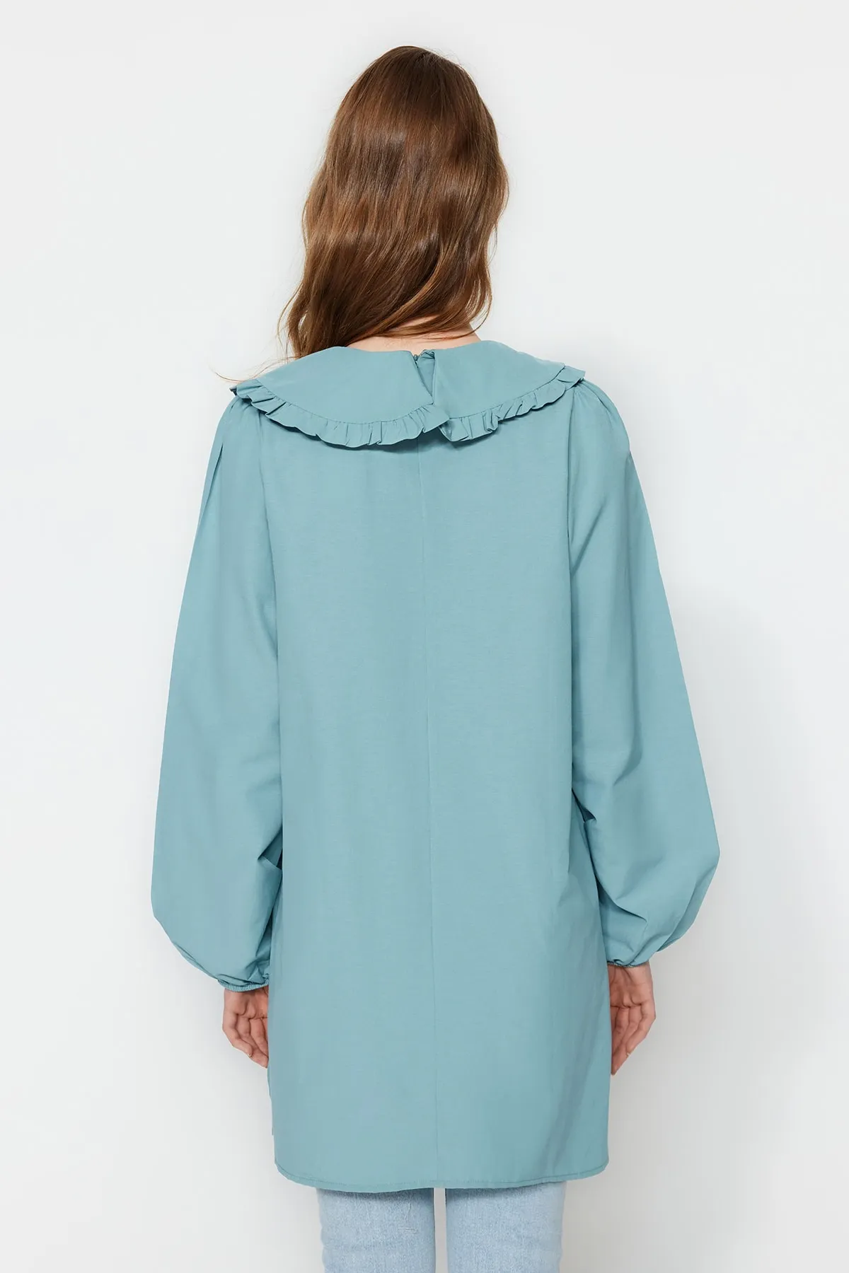 Trendyol Modest  Mintfarbene gewebte Tunika mit Babykragen TCTSS21TN0089