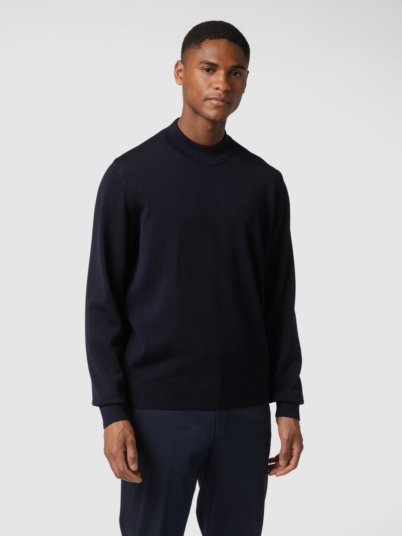 Pullover aus Merinowolle mit Stehkragen in marineblau