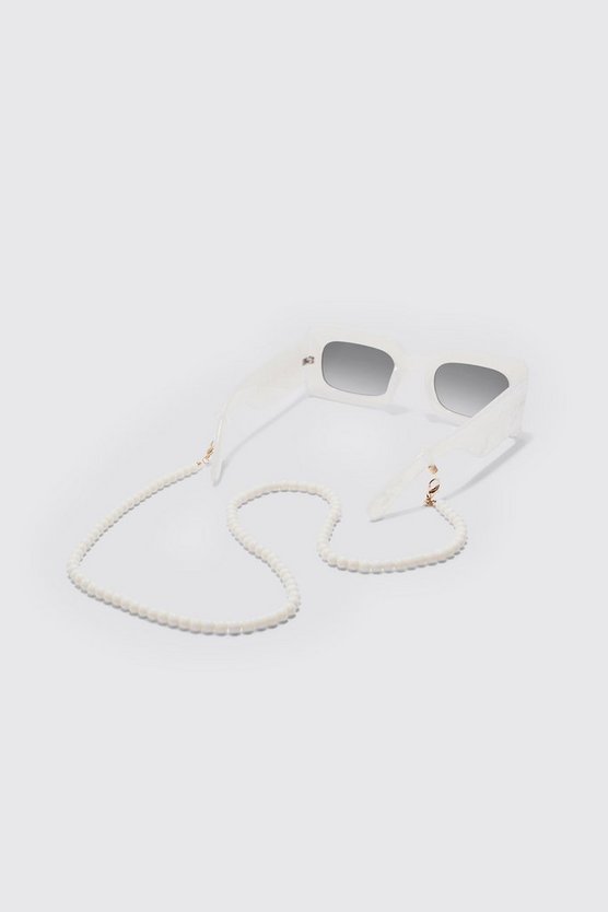 Weiße Sonnenbrillen-Kette mit Perlen