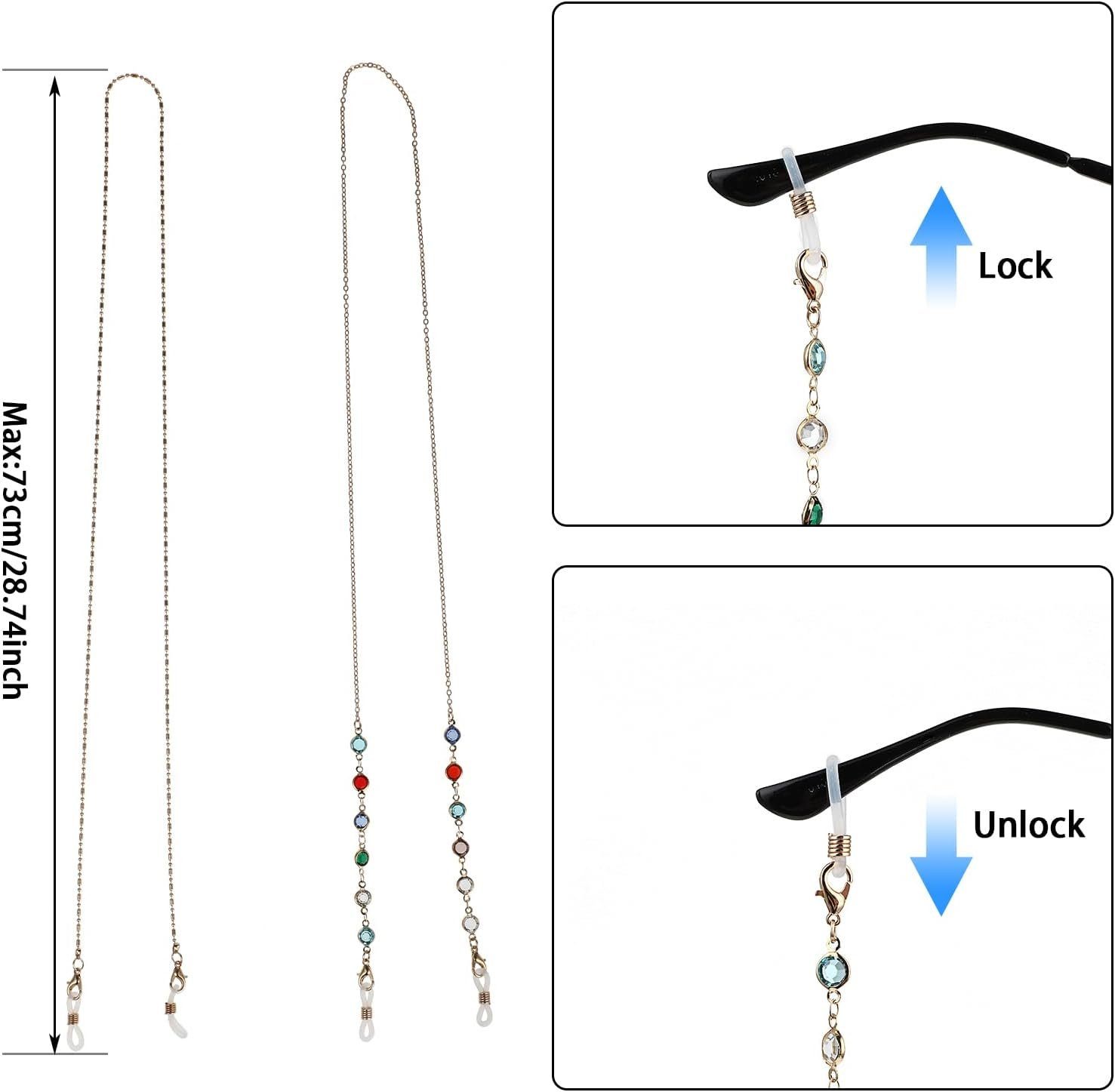 ERHWIO Brillenkette Damen Brillenkette mit Kette farbige Glassteine, Elegantes, praktisches 2-teiliges Set