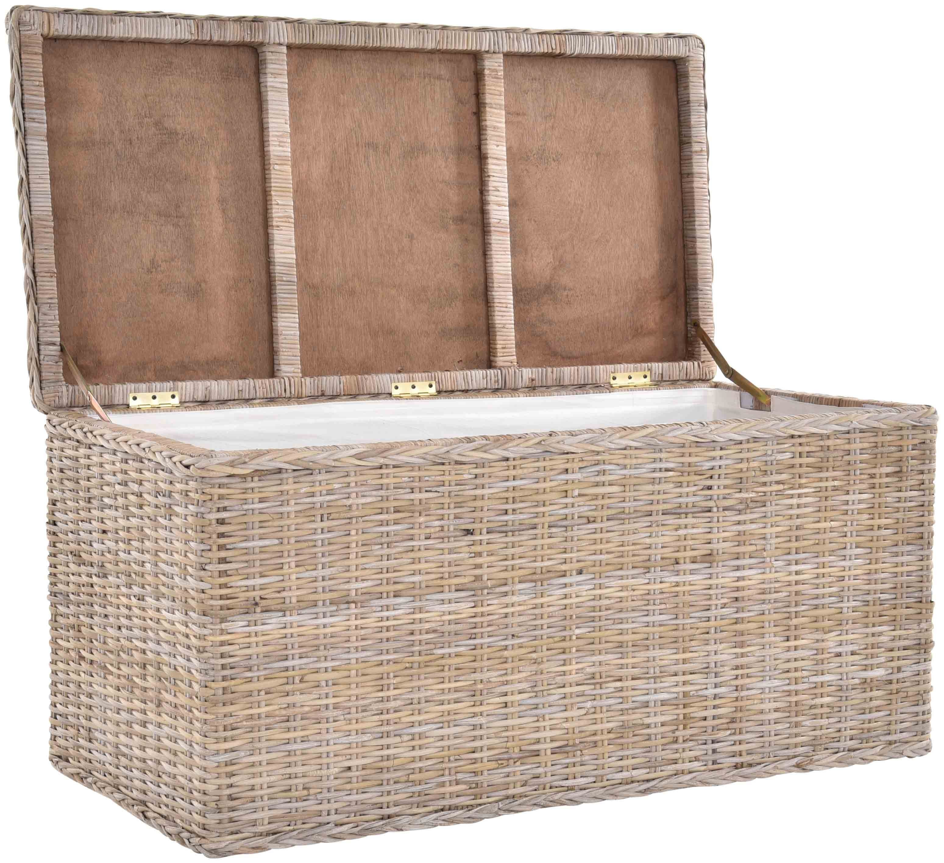 Krines Home Truhe Große Rattantruhe MAX Wäschetruhe mit Deckel Natur Rattan Truhe, Aufbewahrung XXL 115x55x55cm