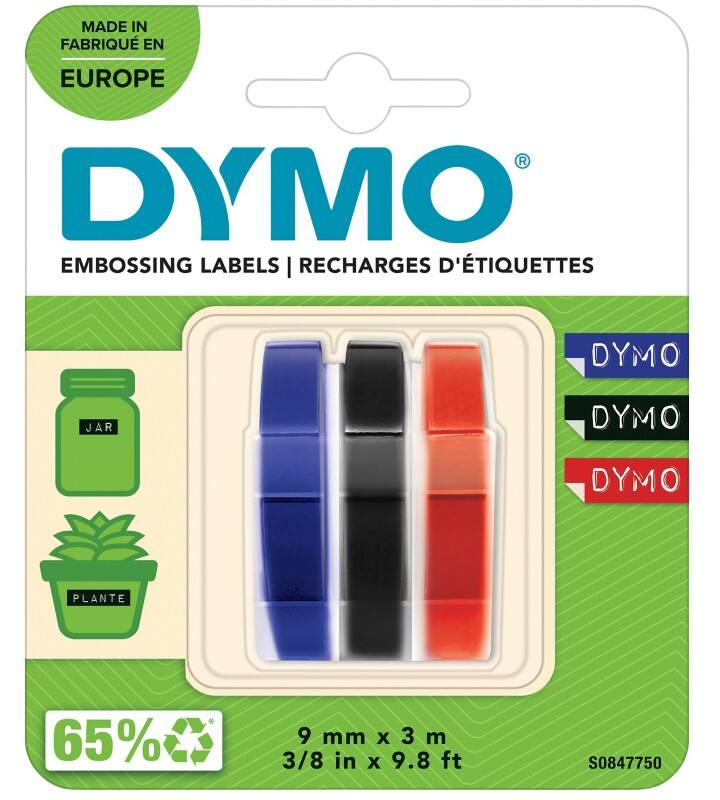 Dymo 3D Etikettenband S0847750 Weiß auf Rot, Schwarz, Blau 9 mm x 3 m 3 Stück