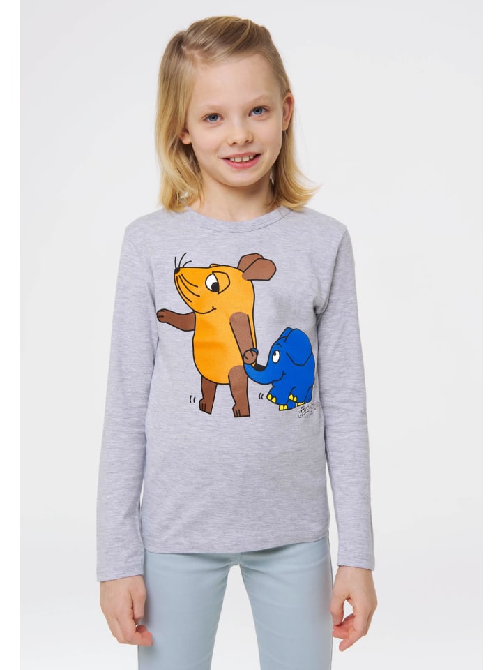 Logoshirt Langarmshirt Sendung mit der Maus - Maus & Elefant in grau-meliert günstig kaufen