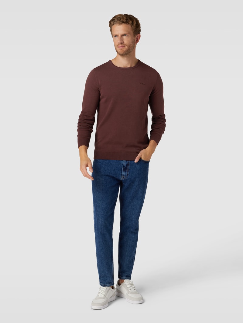 Strickpullover mit Label-Stitching Modell 'BASIC' in bordeaux rot