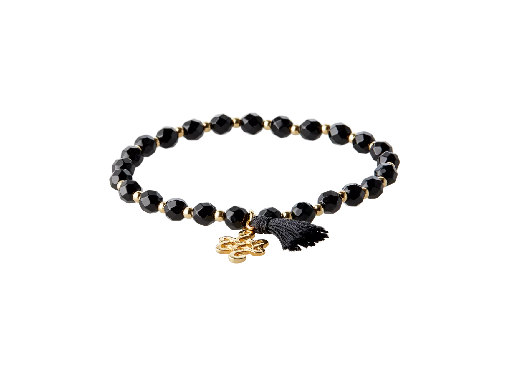 Bracelet à perles infinies en onyx noir plaqué or