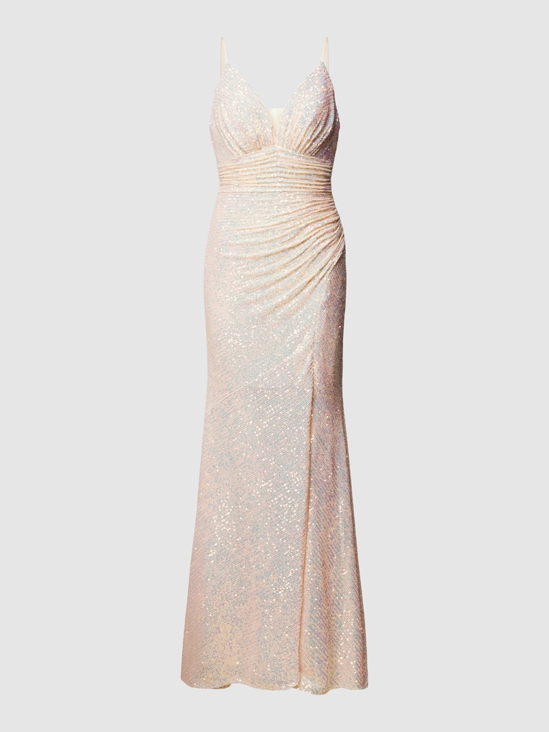Abendkleid mit Paillettenbesatz in metallic beige