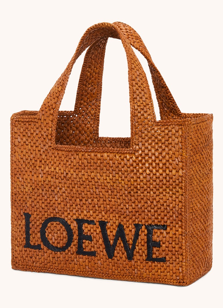 LOEWE Font Small raffia shopper with detachable shoulder strap