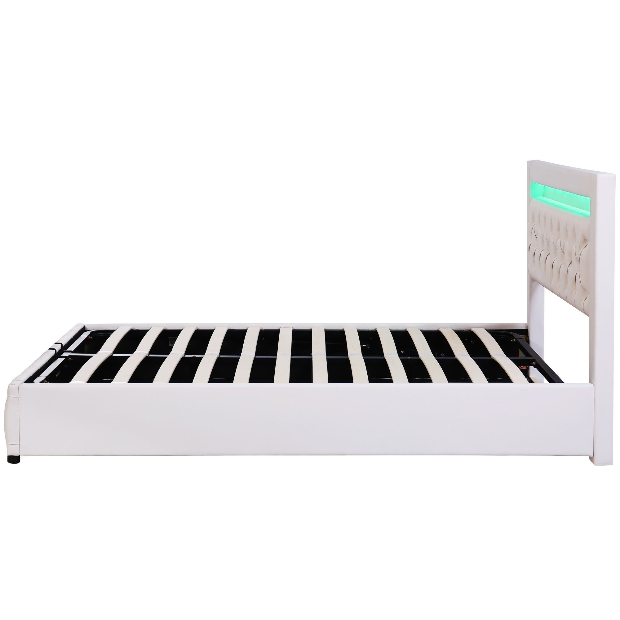 REDOM Polsterbett Polsterbett Doppelbett Stauraumbett Bett mit Lattenrost ohne Matratze (Leder, Hydraulisch 140 x 200 cm/180 x 200 cm), Funktionsbett mit Lattenrost und Stauraum, Mit LED-Beleuchtung