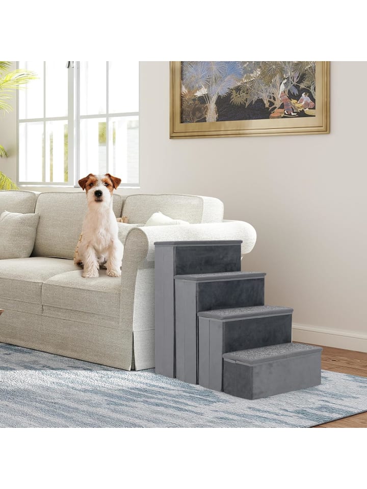 COSTWAY Hundetreppe 4 Stufen Faltbar mit Stauraum in Grau günstig kaufen onesize