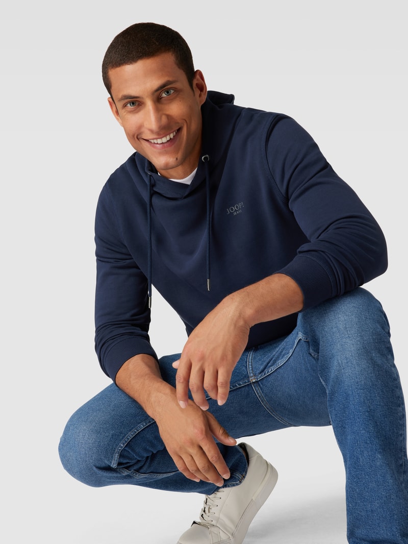 Hoodie mit Label-Print Modell 'Samuel' in marineblau
