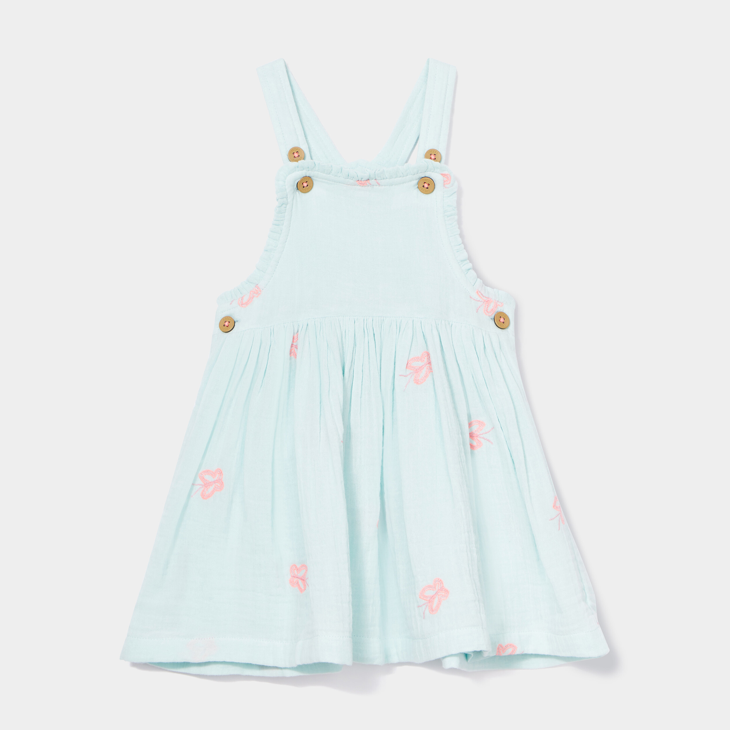 Robe évasée brodée à bretelles vert turquoise bébé fille | La Halle