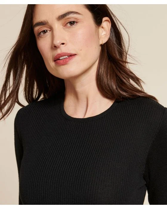 Pull col rond 50% laine mérinos, uni et rayé