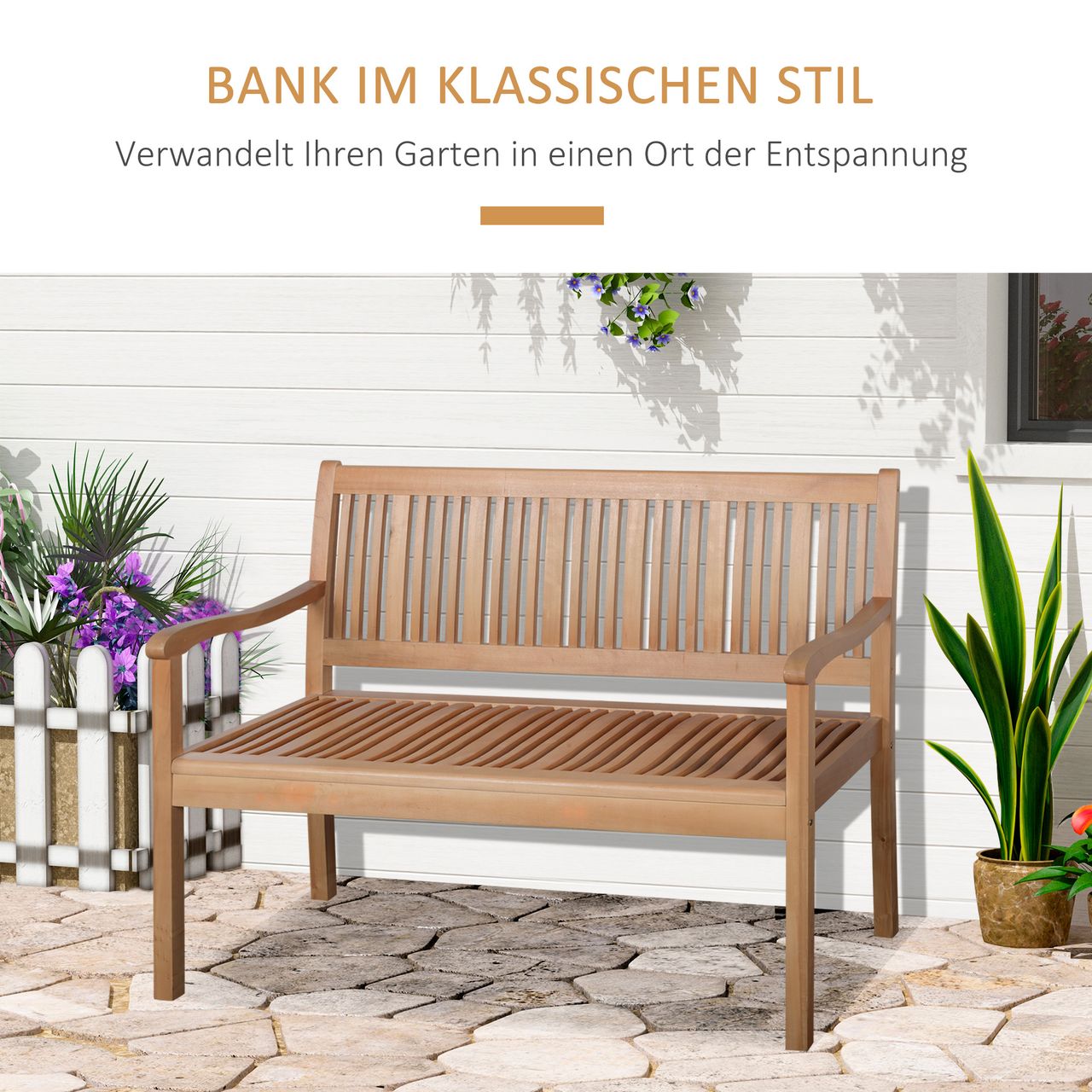 Outsunny Gartenbank 2-Sitzer Sitzbank aus Holz Parkbank bis 180 kg Bank Terrassenbank mit Rückenlehnen Gartenmöbel Pappelholz Gelb 126,8 x 62 x 91,3 cm