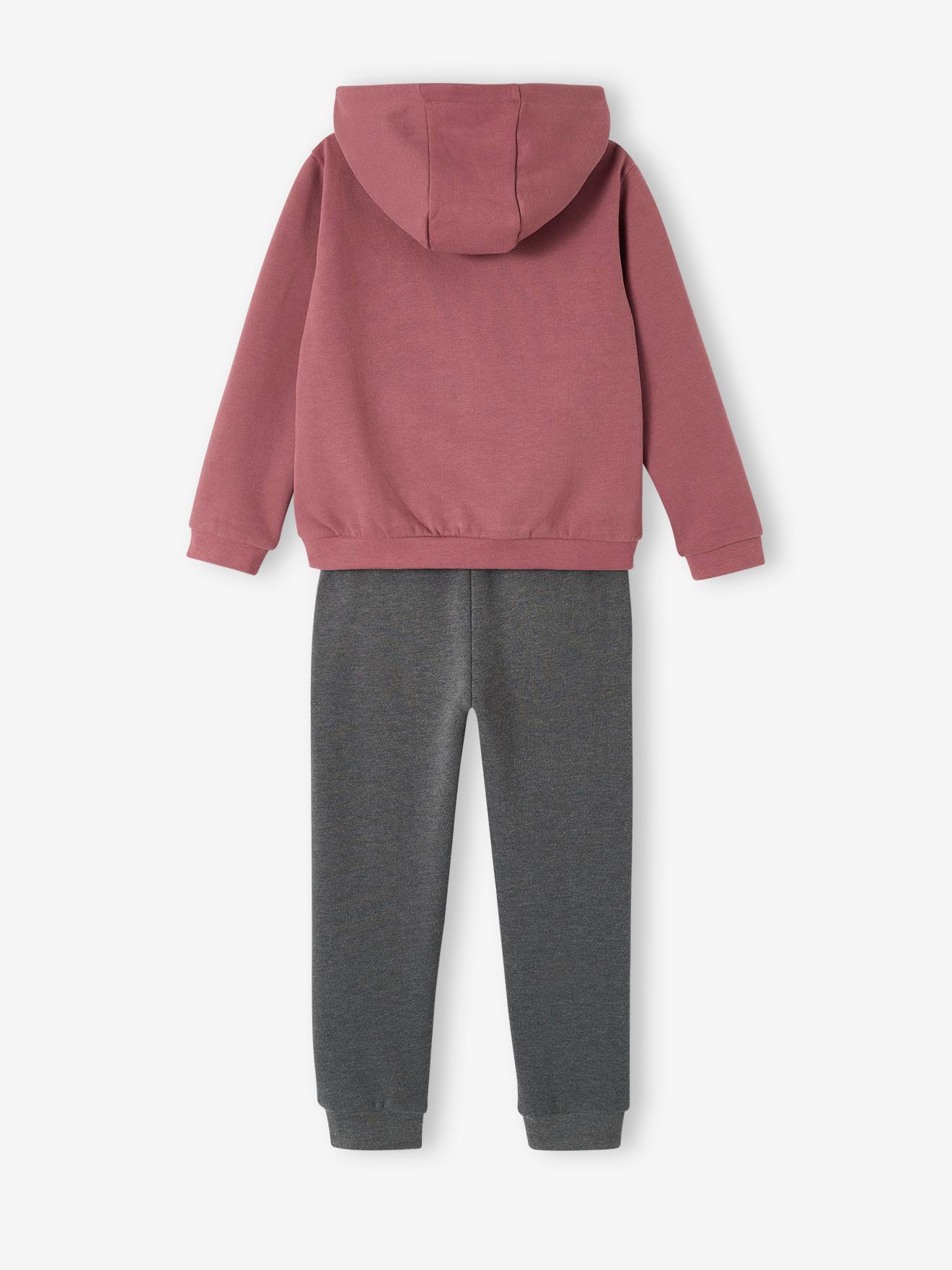 Ensemble sweat à capuche et jogging en molleton fille prune