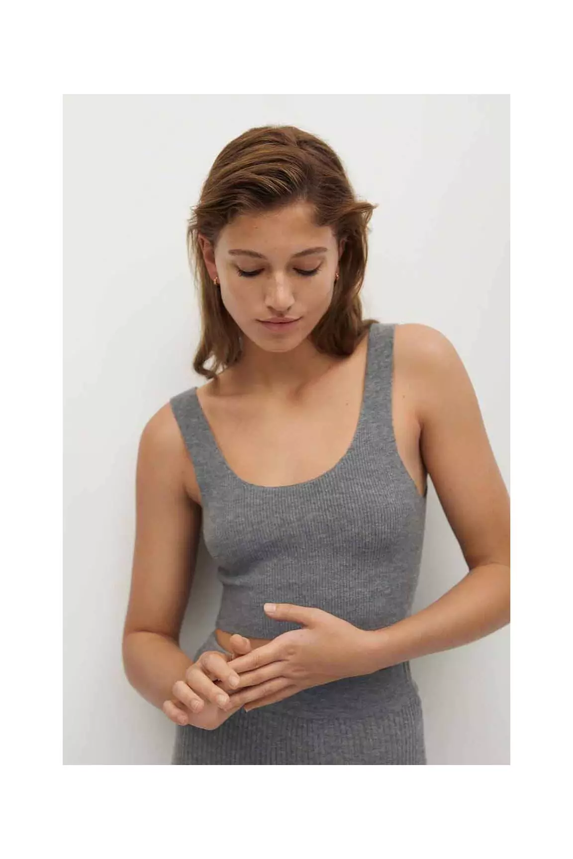 Mango Crop Tops Femme couleur gris
