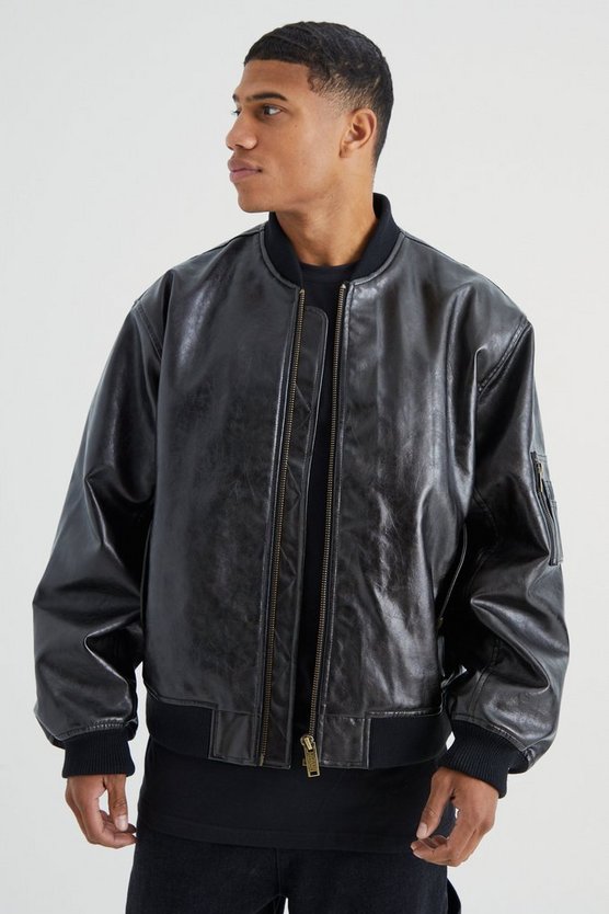 Hochglänzende PU-Bomberjacke mit Stickerei
