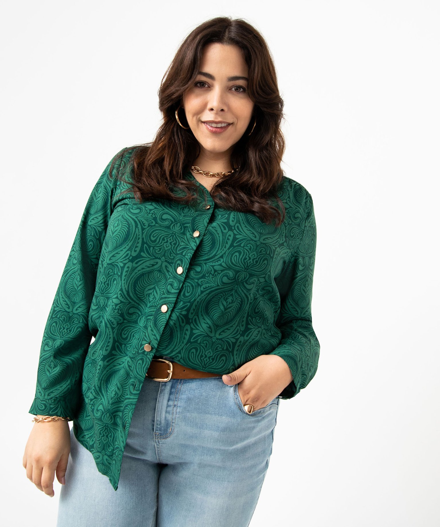 Chemise à manches longues imprimée femme grande taille imprime | GEMO