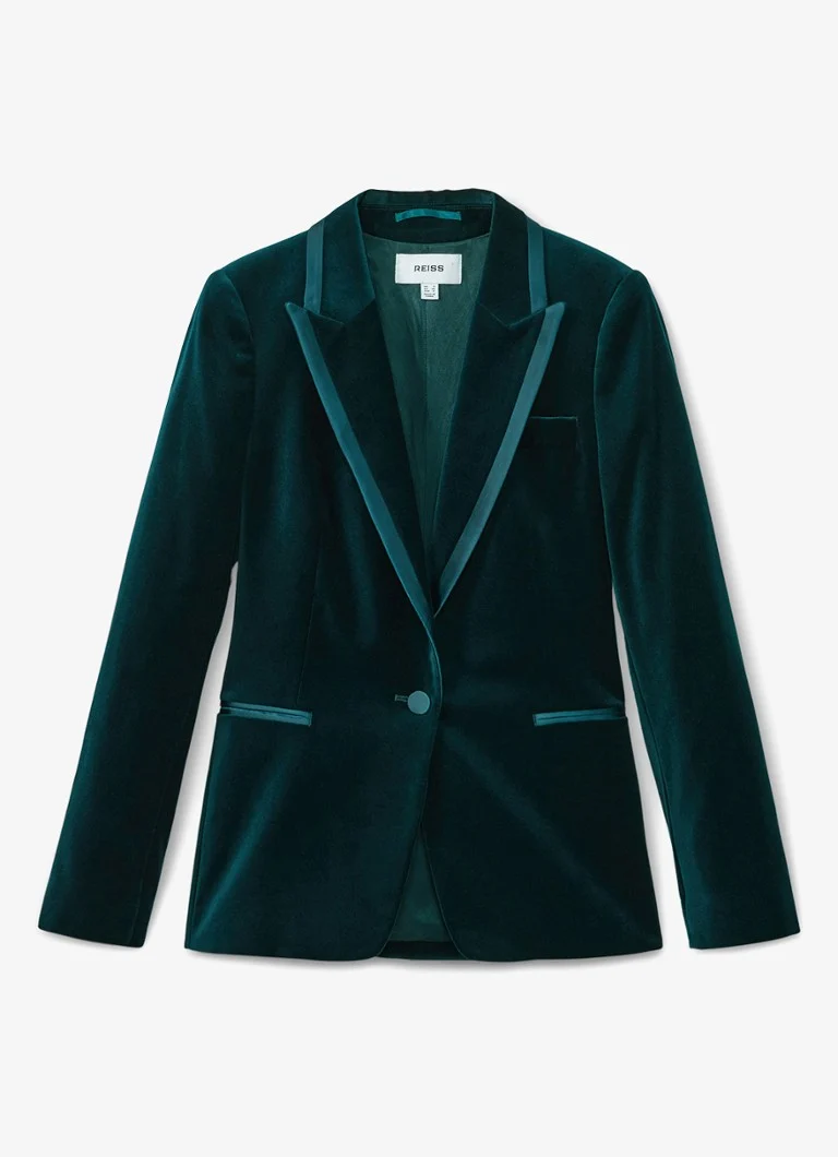 Blazer de veludo com abotoamento simples da Reiss Parisa.