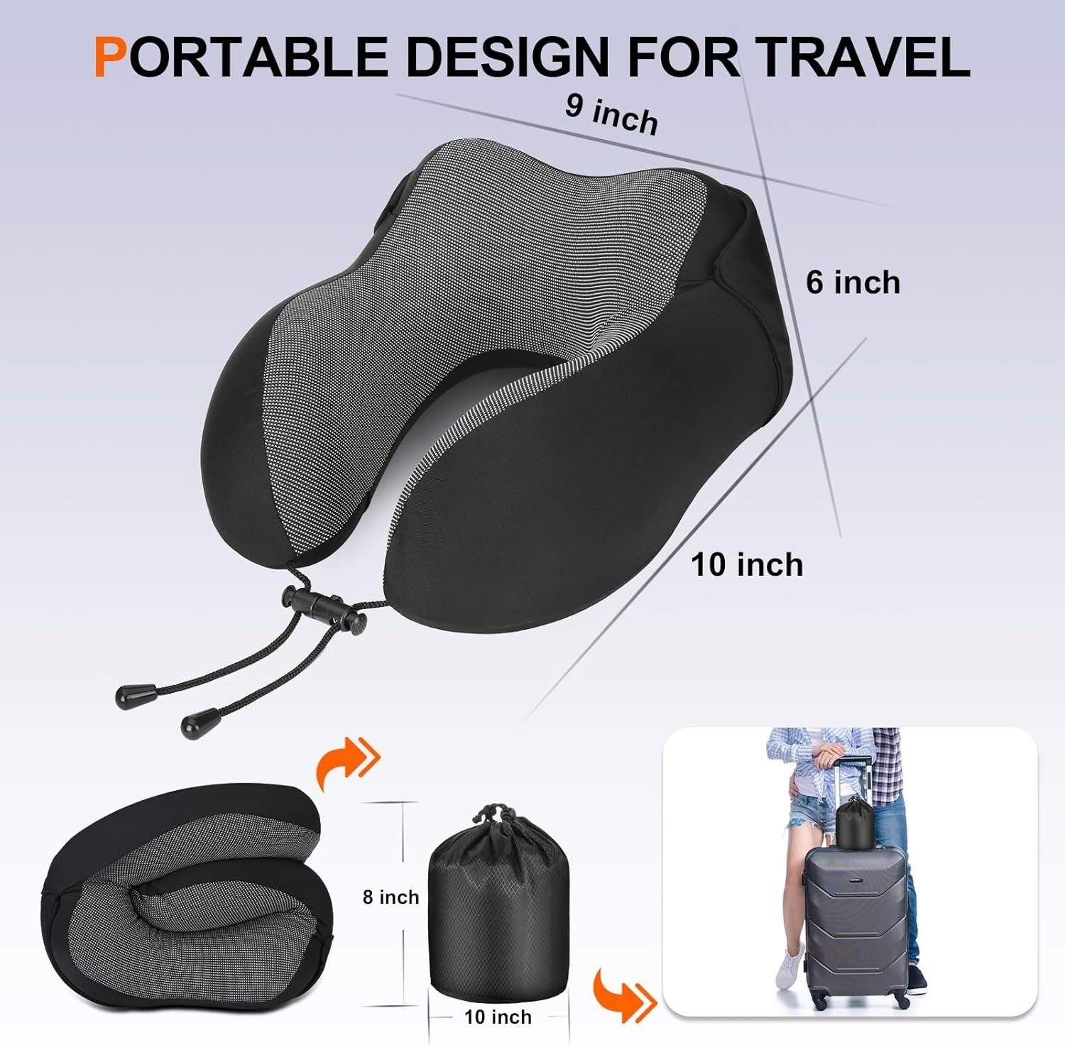 Directin Nackenkissen Memory Foam, Reisekissen mit Haube, Bequemes Nackenhörnchen mit Haube, Set, für Flugzeug, Auto, Zug, Büro, Nackenkissen Reise zum Schlafen