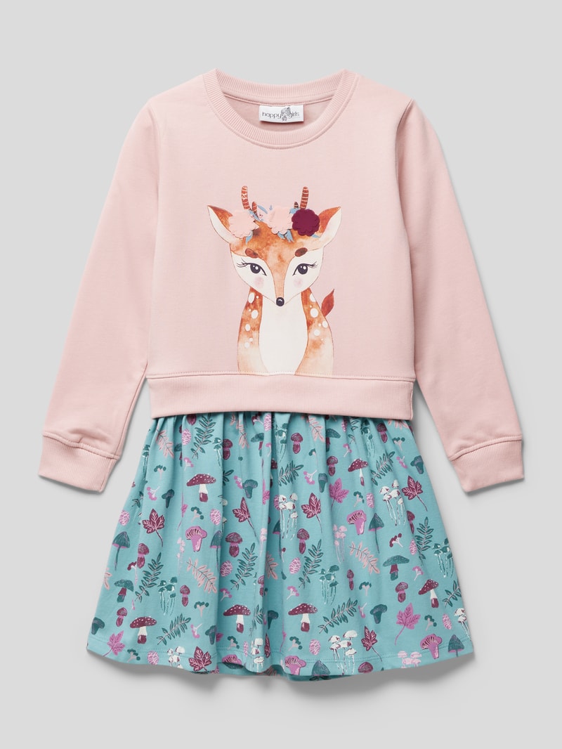 Knielanges Kleid mit Motiv-Print in altrosa