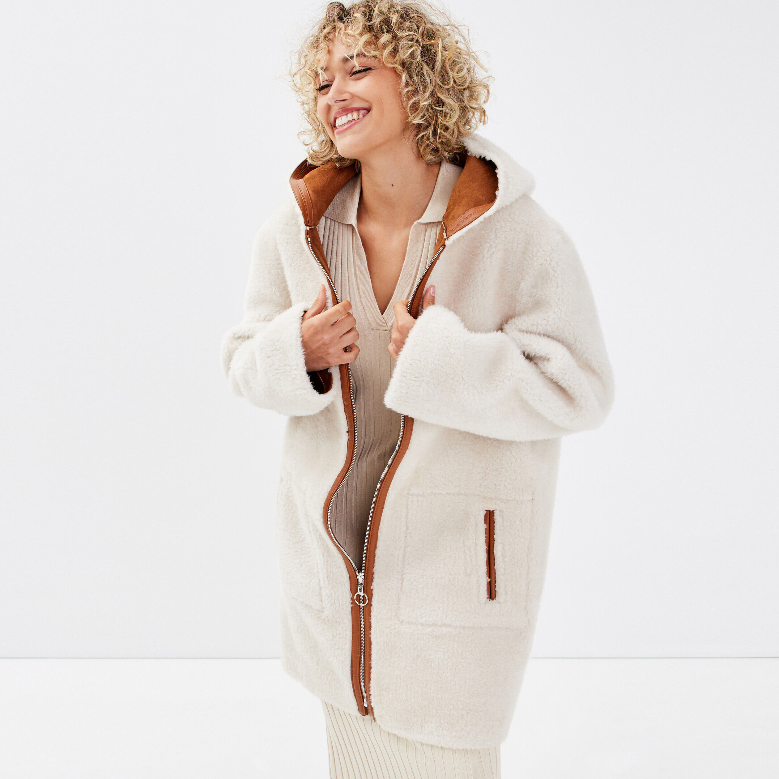 Manteau droit réversible camel femme | Cache Cache