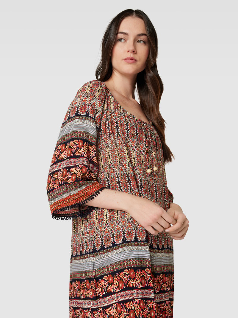 Minikleid aus Viskose mit Allover-Muster in dunkel orange