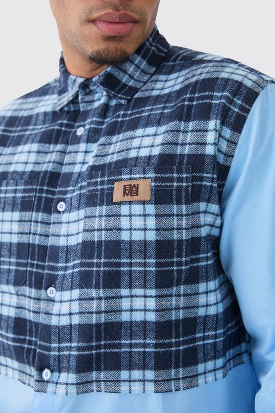 Gespleißtes karietes Oversize Twill-Overshirt