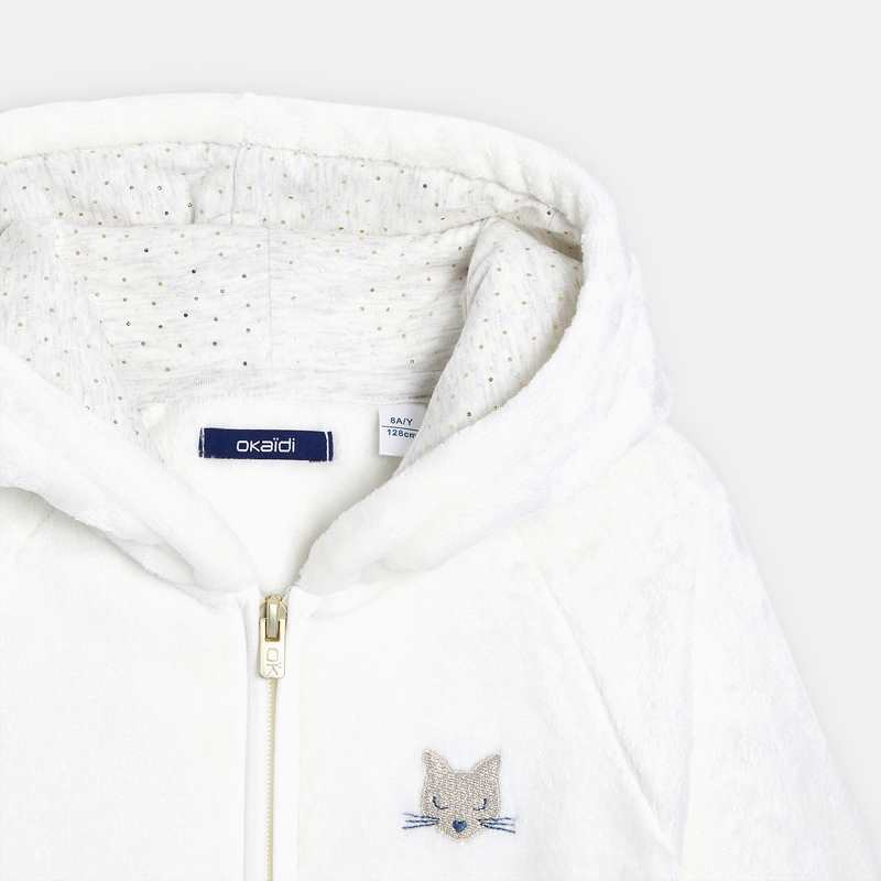 Sweat à capuche en sherpa blanc fille