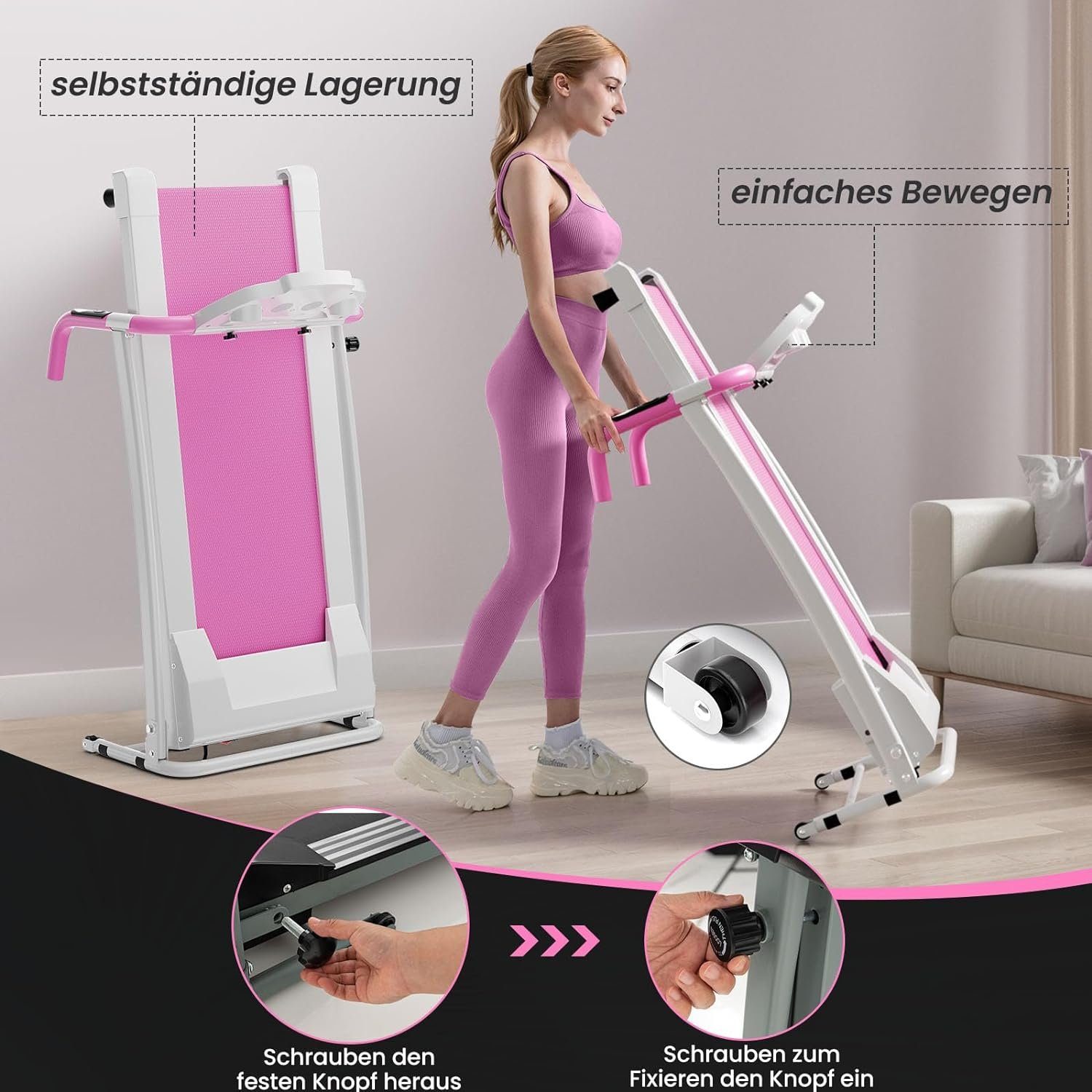 COSTWAY Laufband (2PS Walking Pad, mit 12 voreingestellten Programmen), 1-12 km/h, LCD display, treadmill for home, running surface
