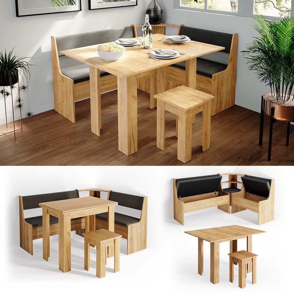 Vicco Sitzgruppe Eckbankgruppe Esszimmergruppe ROMAN Sandeiche Goldkraft, (Set, 5-tlg., 5-er Set), bequeme Polsterung