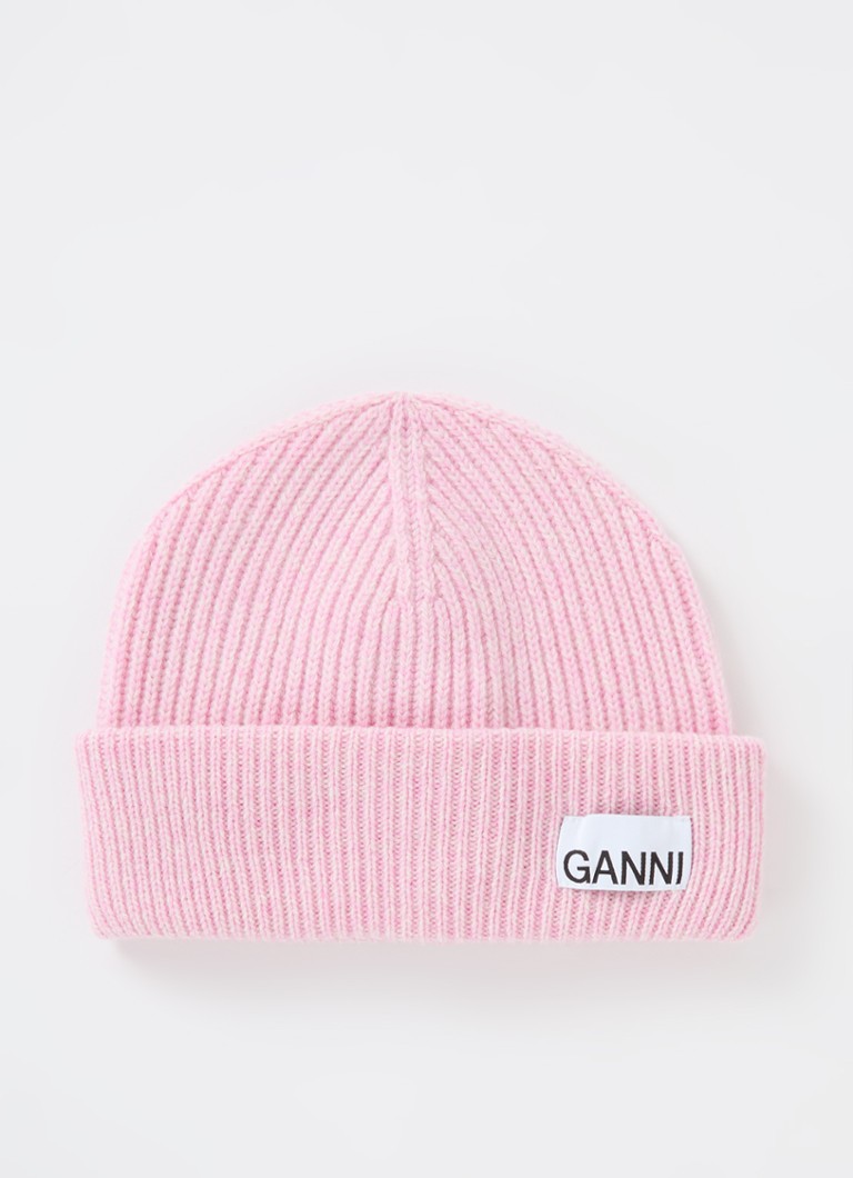 Ganni  Ribgebreide muts in wolblend