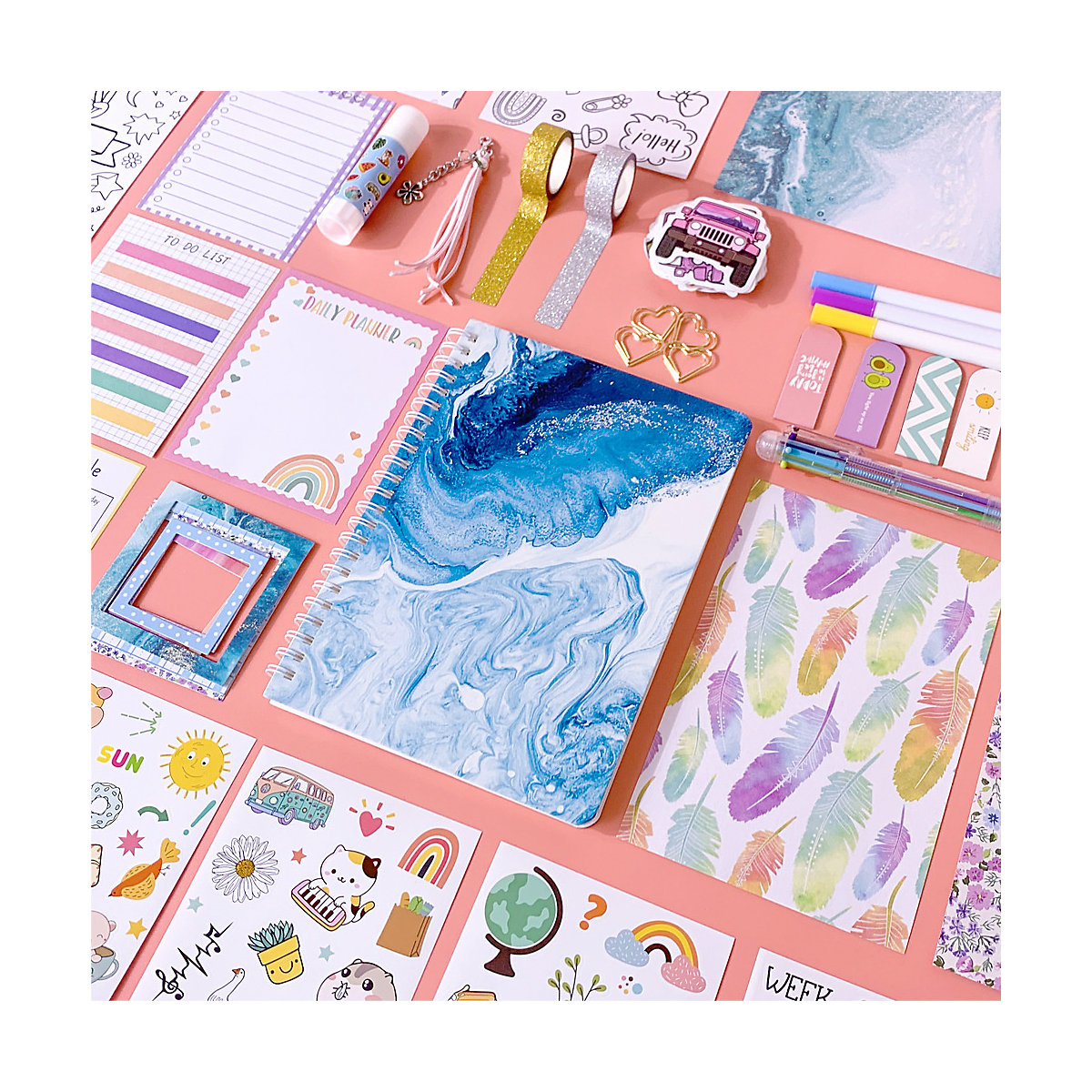 frler Journal Notizbuch Tagebuch Scrapbooking Set mit Aufkleber Schablonen Notizbücher für Kinder