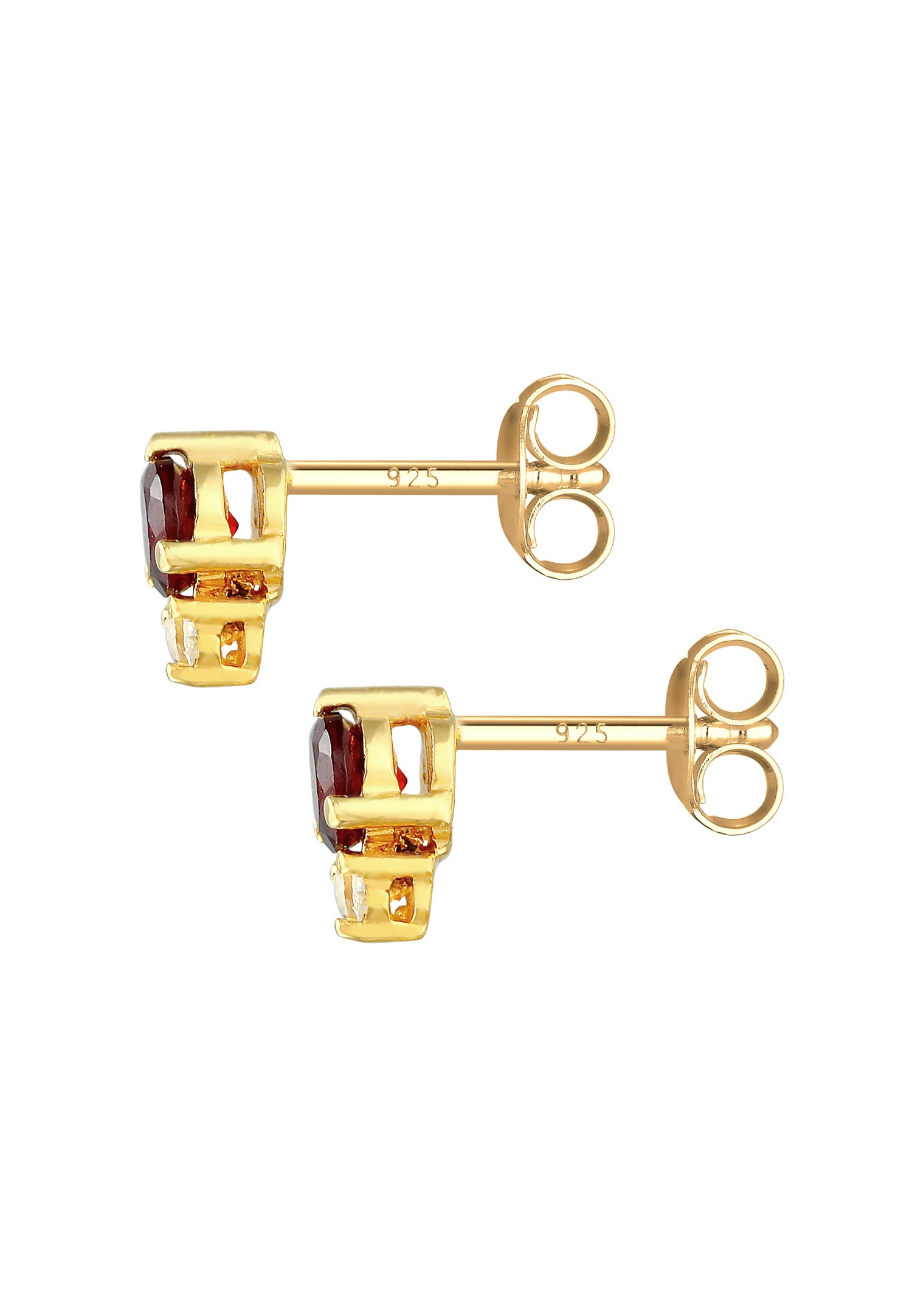 Boucles d'oreilles Elli PREMIUM en forme de cœur rouge avec grenat et topaze, en argent sterling 925 plaqué or.