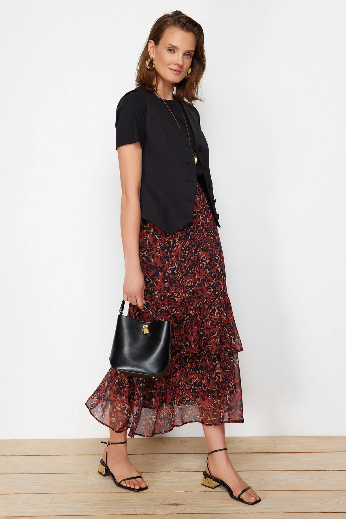 Trendyol Modest  Gefütterter gewebter Rock mit Fliesen-Tiermuster TCTAW24EE00020