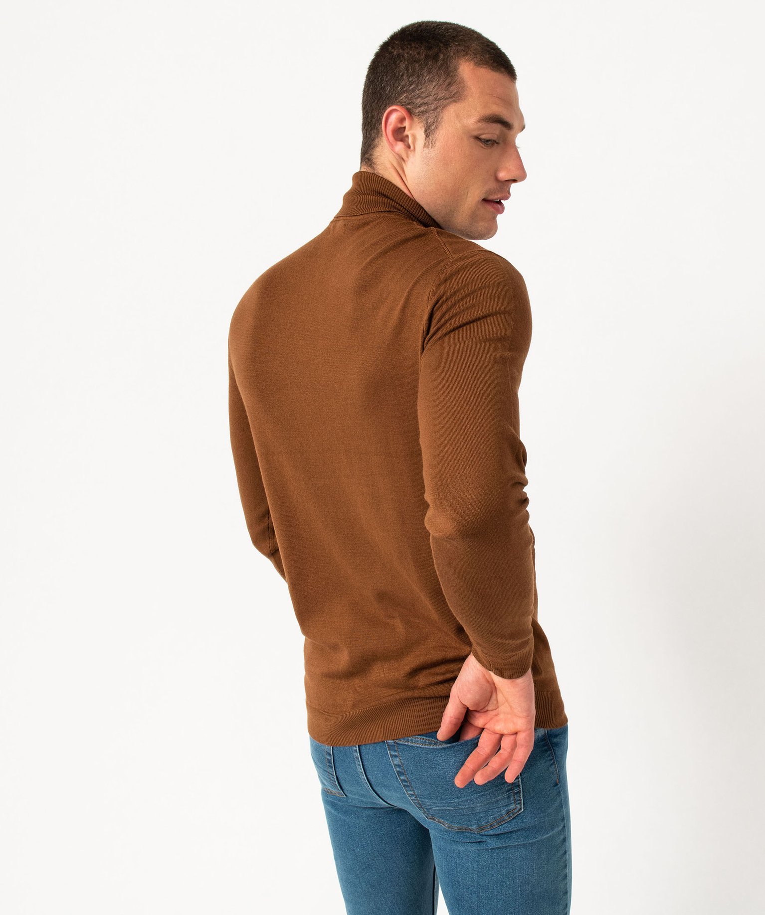 Pull à col roulé en maille fine homme beige fonce | GEMO