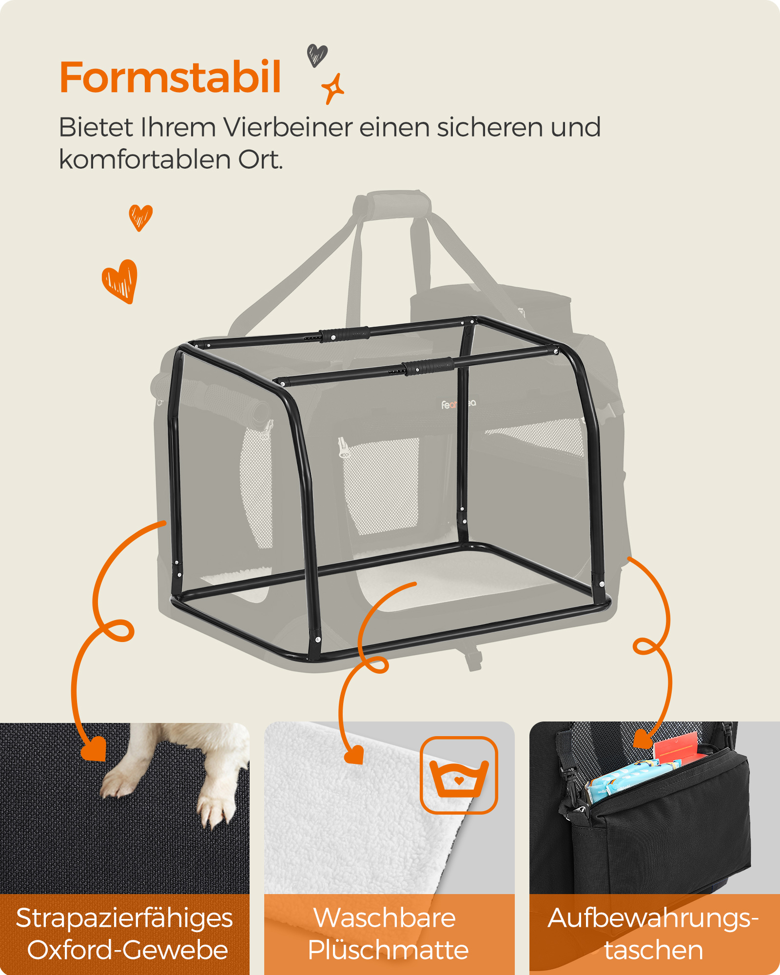 FEANDREA Transportboxen & Gitterboxen FEANDREA S-XXXL Transportbox Oxford-Gewebe schwarz 60 cm, 42 cm, 42 cm
