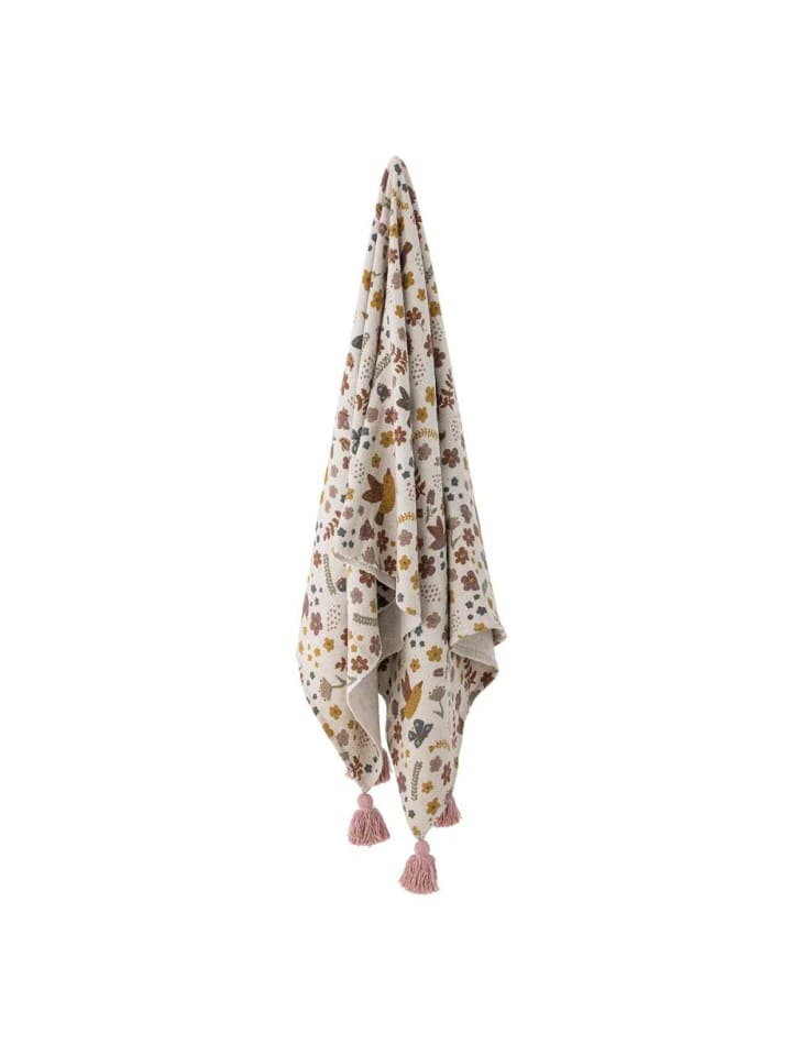 Bloomingville Decke KRISTINE Natur mit Rosa Quasten 160x130 cm günstig kaufen onesize