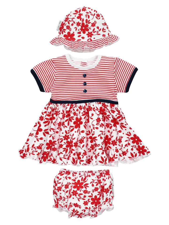 Baby Sweets 3tlg Set Kleid   Shorts   Mütze Lieblingsstücke Kleider in rot weiß günstig kaufen 56