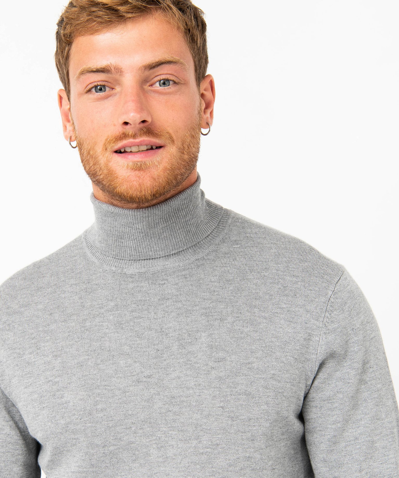 Pull à col roulé en maille fine homme gris | GEMO