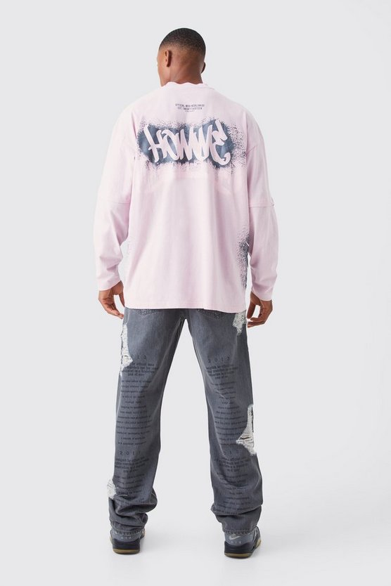 Lockere zerrissene Jeans mit Laser-Text