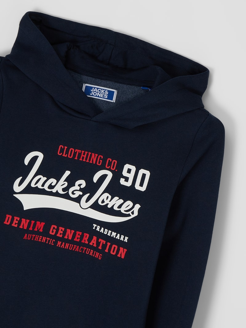 Hoodie mit Logo-Print in marineblau