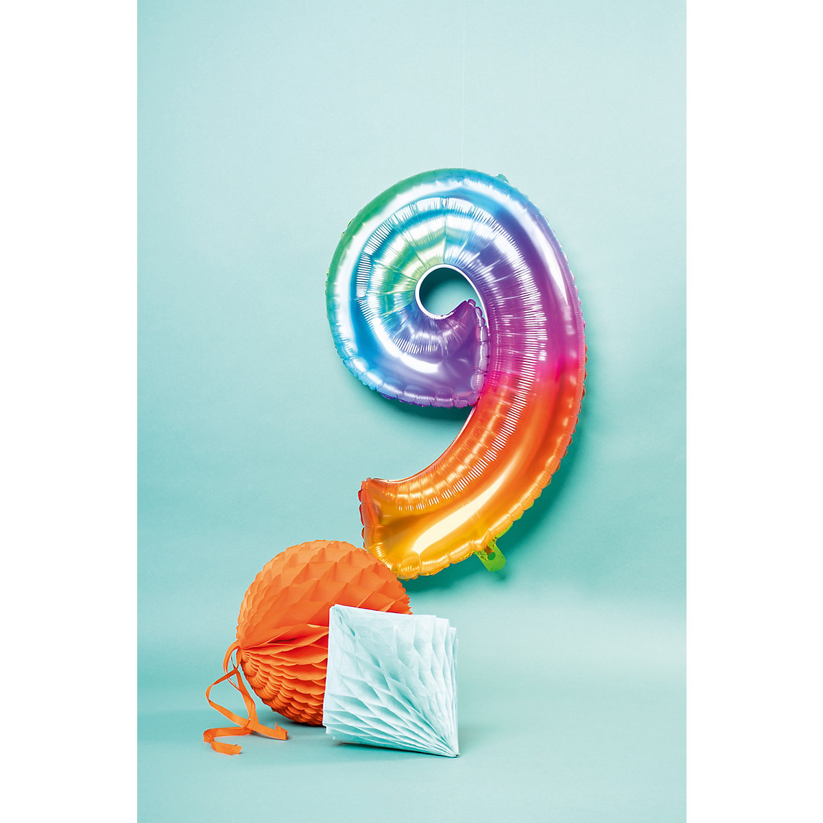 Folienballon Yummy Gummy Regenbogen Zahl 9, ca. 81 cm