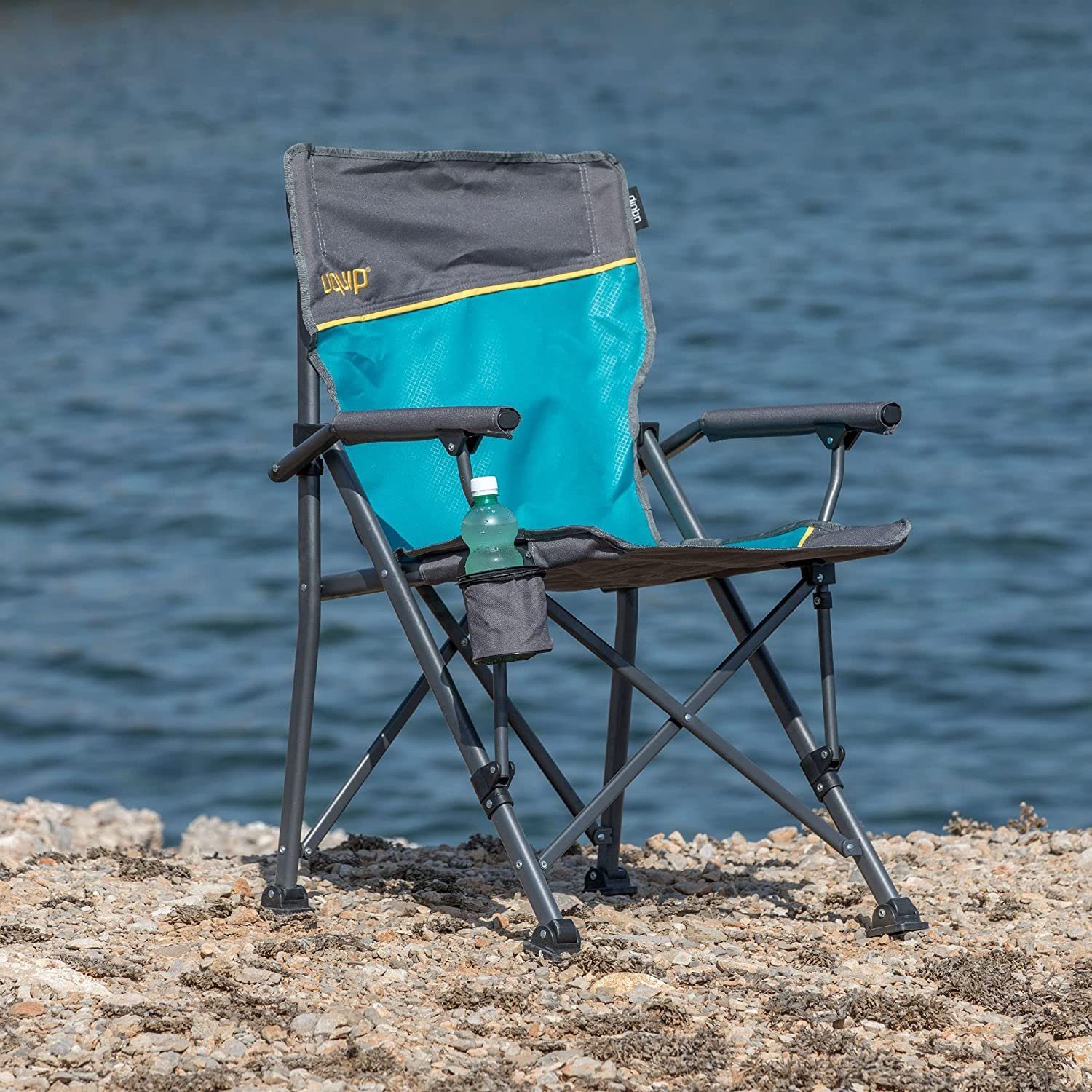 UQUIP Campingstuhl Roxy - Stabile Ausführung bis 120 kg - Blau, inkl. Flaschenhalter und Flaschenöffner
