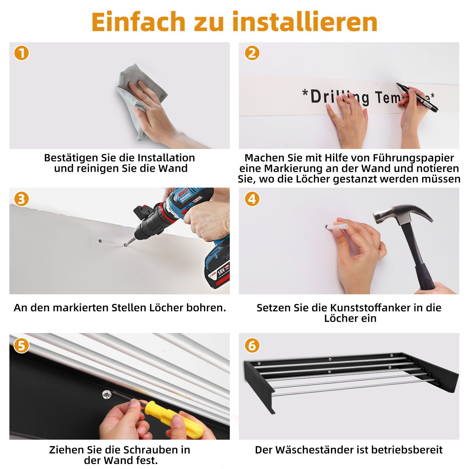 JOYOLEDER Wandwäschetrockner Trockenlänge 100 cm, ausziehbar