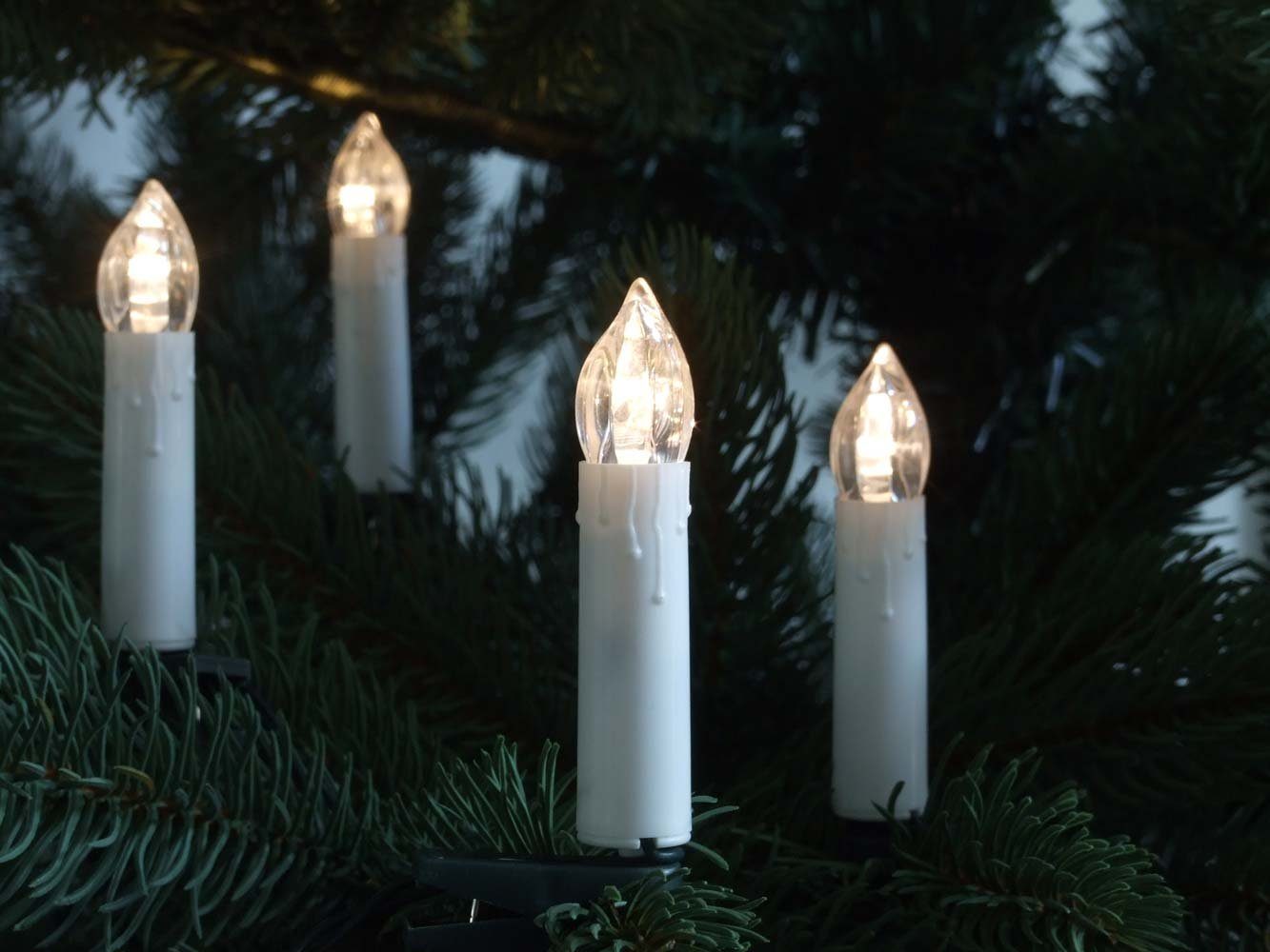 F-H-S International LED-Christbaumkerzen, 30-flammig, Baumkerzen weiß 7cm warmweiß 6/18h Timer 14,5m