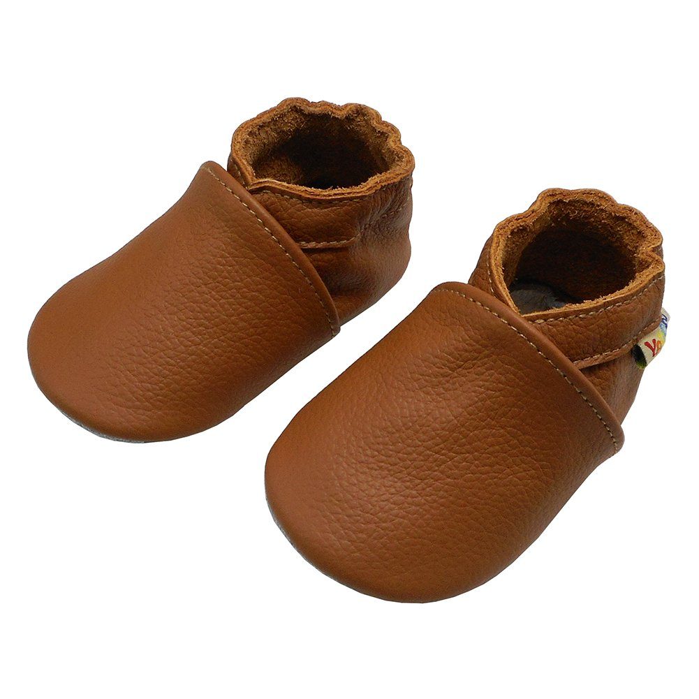 Yalion Weiche Leder Lauflernschuhe Hausschuhe Lederpuschen Braun Krabbelschuh